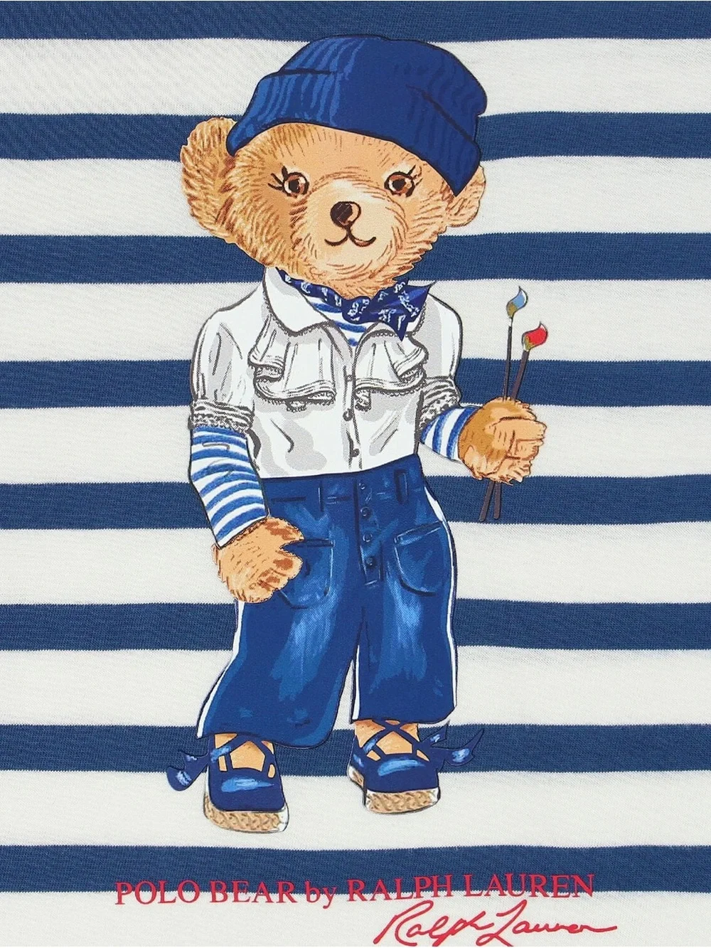 Ralph Lauren Polo Bear Striped Cotton Tee Kids Painting Artist Sailor Coastal 6